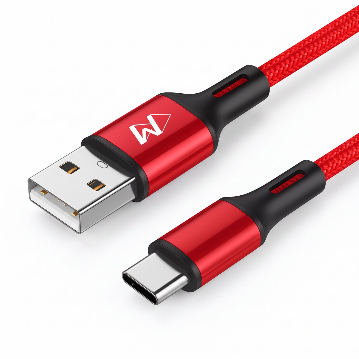 USB-C Data- en Laadkabel - 2.4A Snellader Kabel - Fast en Quick Charge Oplaadkabel - Type C Naar USB-A - Oplaadsnoer Telefoon - Laptop - Gevlochten Nylon – Rood – 3 Meter - Wilsem ®
