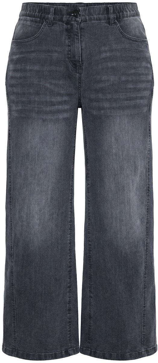 Ulla Popken - Dames - Jeans Mary wijde pijpen naar voren verplaatste zijnaad - Donkergrijs denim - Maat 54