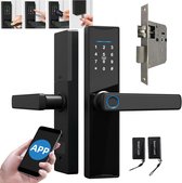 Het Tuya Smart WiFi-slot is voorzien van een toetsenbord en handgreep, vingerafdrukherkenning en elektronische vergrendeling. Het kan worden ontgrendeld via een app, vingerafdruk, pasje, sleutel of wachtwoord.