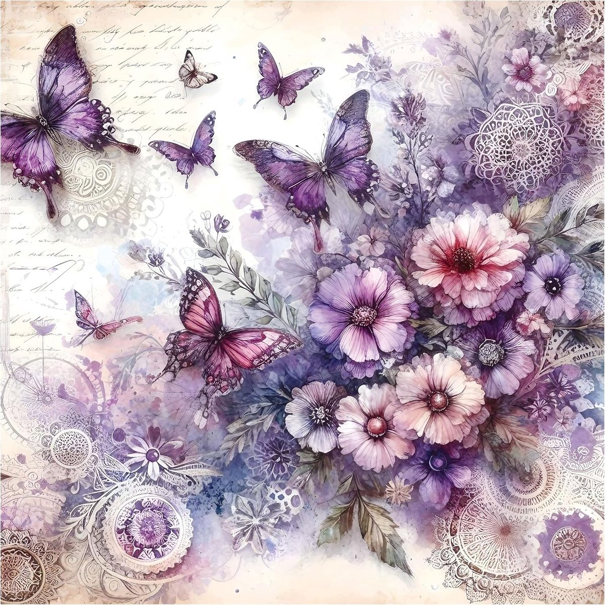 1024 Puzzelstukjes Volwassen: Paarse Vlinders & Bloemen (61x61cm)