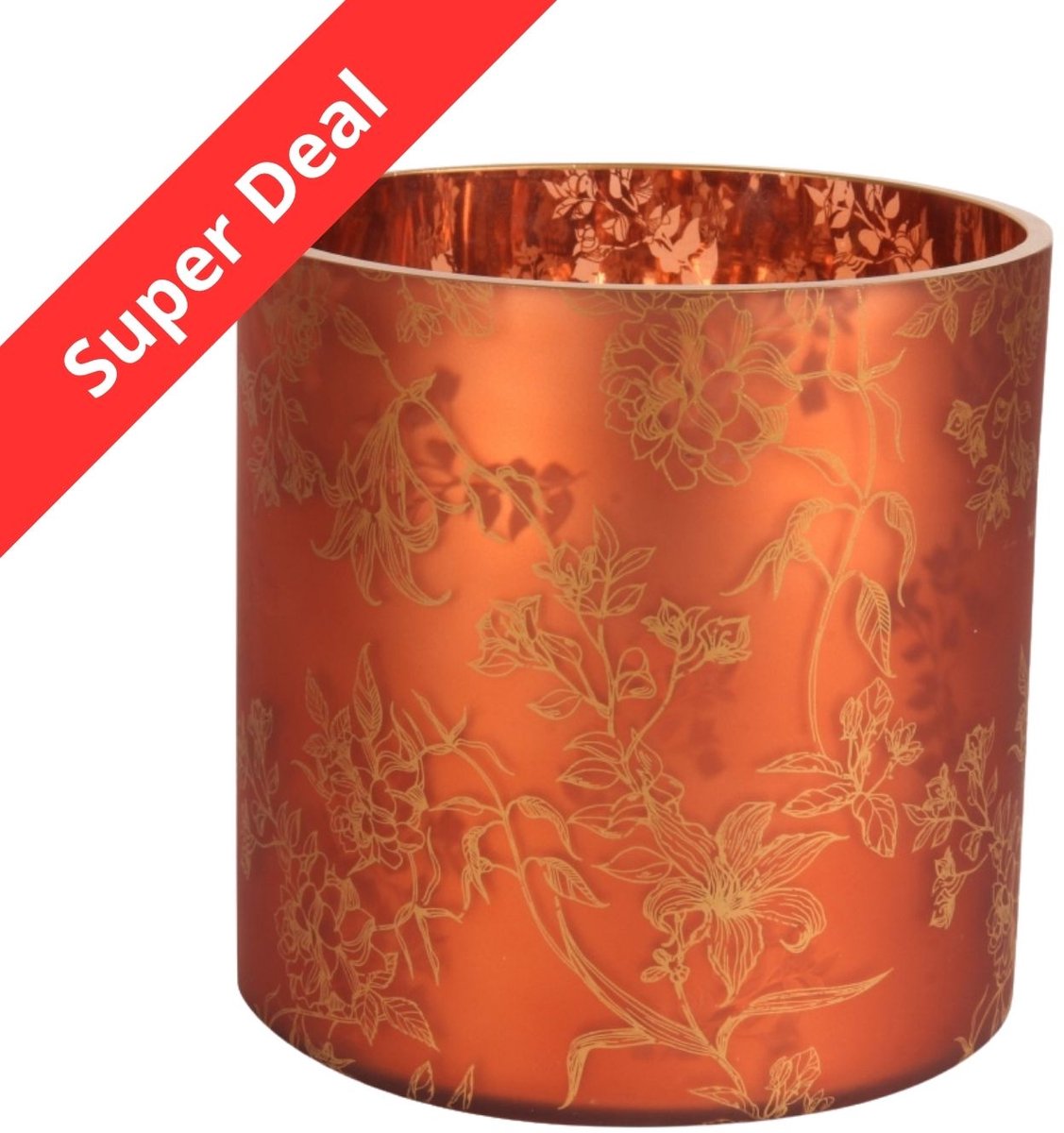 Baroque Waxinelichtjeshouder - Waxinelichthouder Bloemenprint 15 cm - Rood - Glas - 15x15x15 - Glass Red