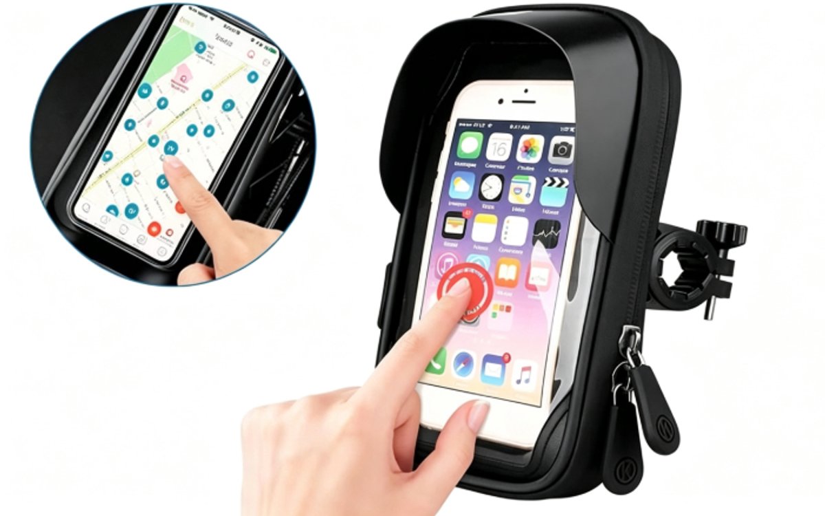 (Pakket uit één stuk) Fietsframetas, waterdichte fietstelefoonhouder/telefoonhoes, smartphonehouder, 360° draaibare touchscreen stuurtas met ritssluiting, zonneklep, regenhoes, motorfiets/scooter/bromfiets