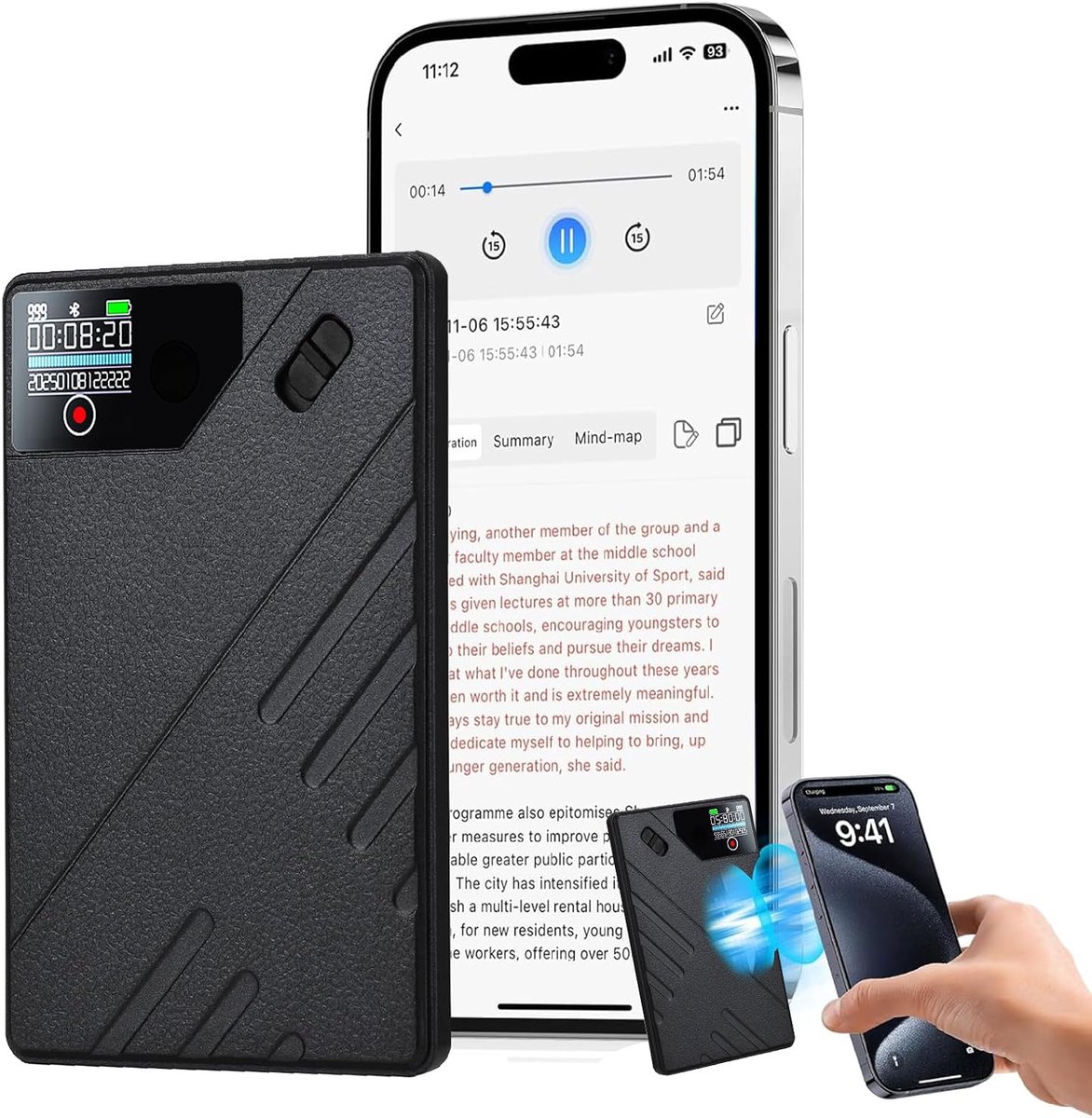 Voice recorder - notitie nemen AI recorder met transcriptie en samenvatting, mindmap, ondersteunt 96 talen, 64GB opslagruimte voor cursussen, vergaderingen, interviews en oproepen