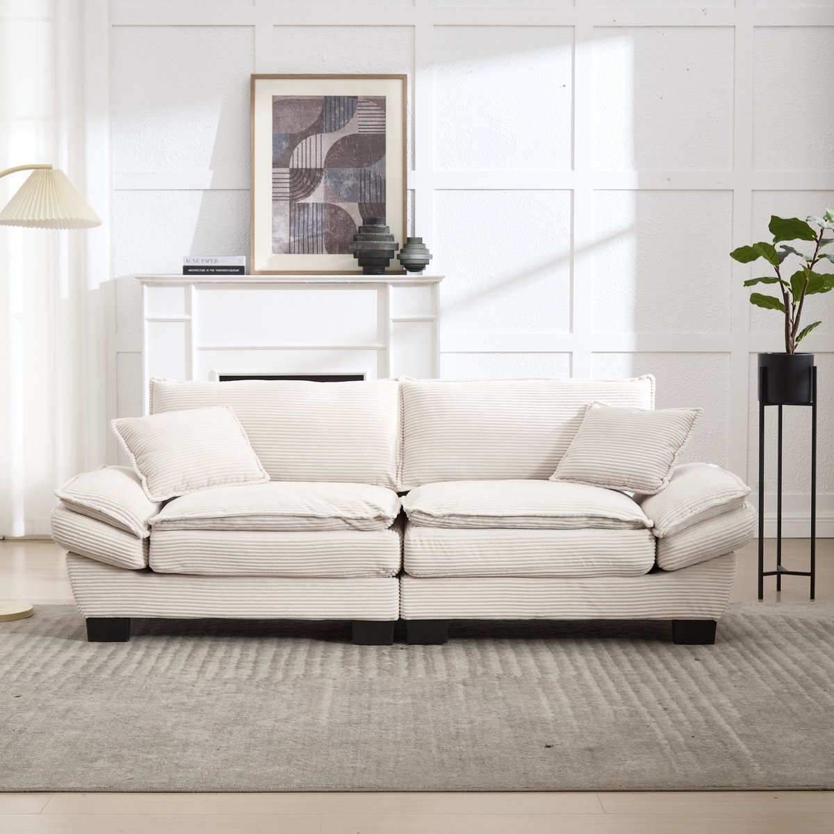 Zitbank - 224 x 81 x 81 cm - fluwelen bekleding - inclusief kussens - met houten poten - met armleuningen - met dikke zitkussens - met stevig frame