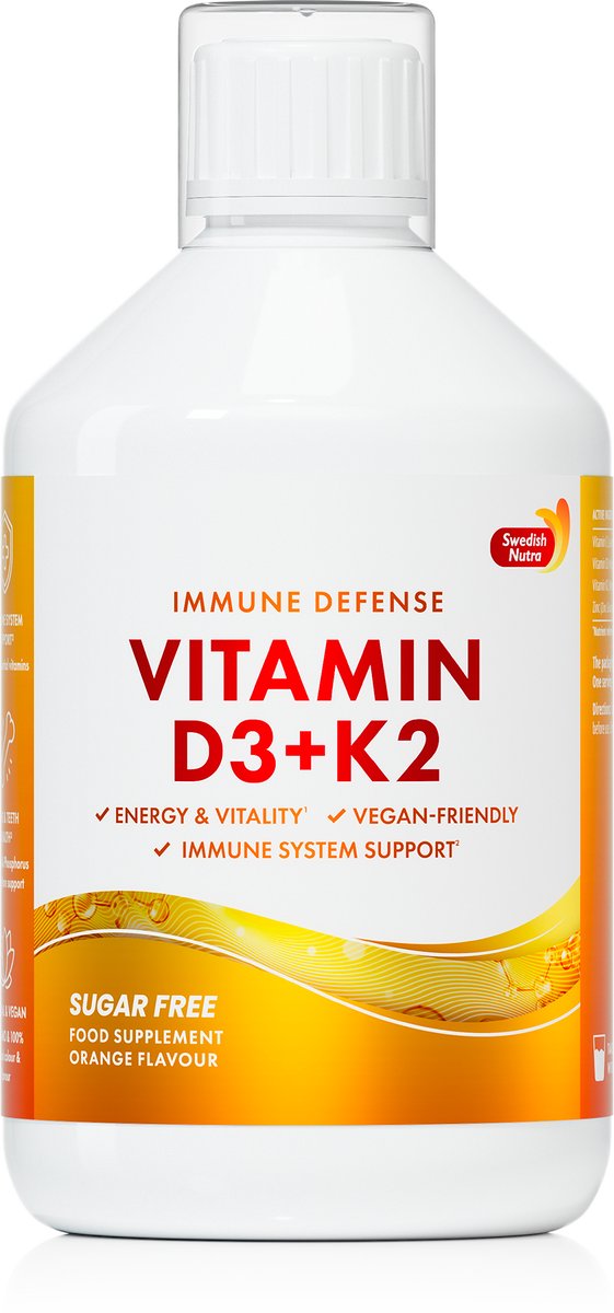 Swedish Nutra Immune Defense Vitamin D3 + K2 - 2000 IE D3, 100 µg K2 - Vitamine C, Zink - Sinaasappelsmaak - 500 ml