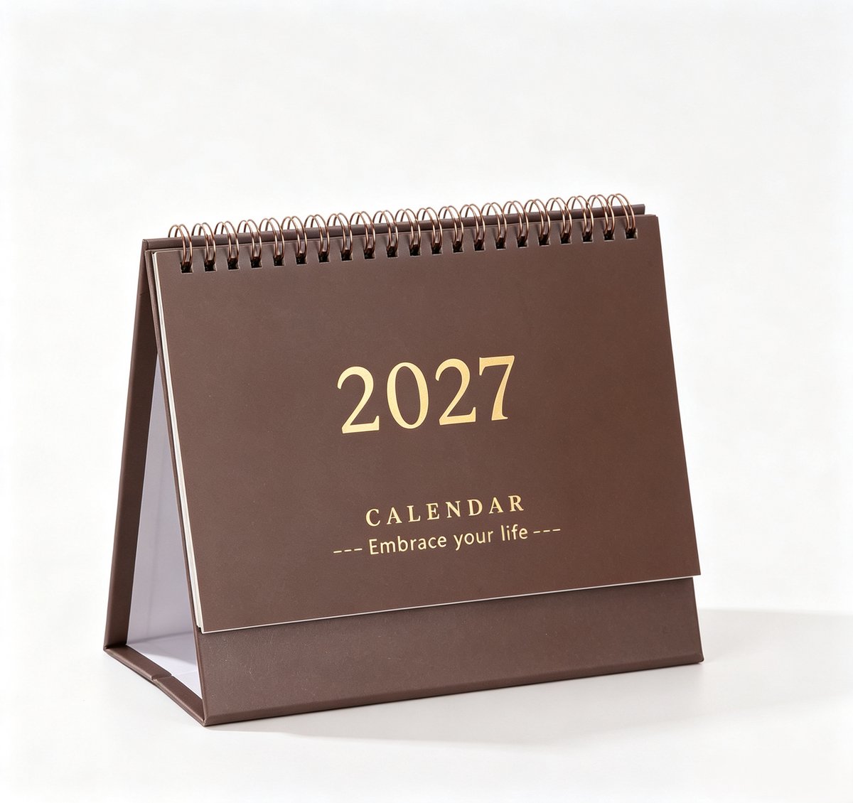 Bureaukalender 2026-2027 - Staande klapkalender - van juli 2026 tot december 2027 - 18-maandenkalender met metalen ringband met dubbele spiraalbinding - voor thuis kantoor en school - 19 x 16 cm - 1 stuk(bruin)
