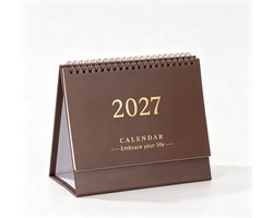 Bureaukalender 2026-2027 - Staande klapkalender - van juli 2026 tot december 2027 - 18-maandenkalender met metalen ringband met dubbele spiraalbinding - voor thuis kantoor en school - 19 x 16 cm - 1 stuk(bruin)