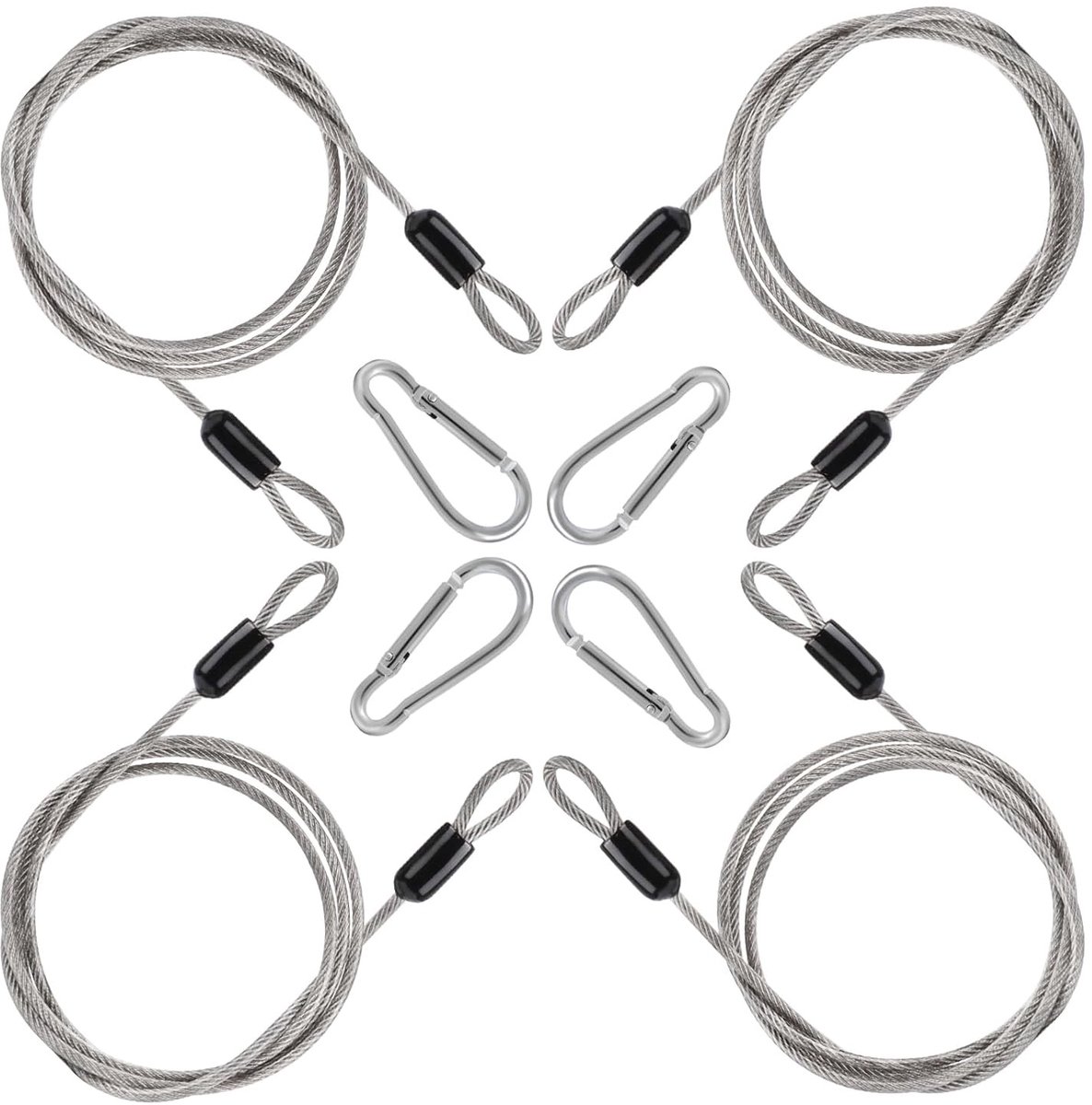Set van 4 Stalen Kabels met Oogjes 1m - Anti-Diefstal Veiligheidskabel voor Fietsen en Bagage met Aluminium Ringen en Roestvrij Staal
