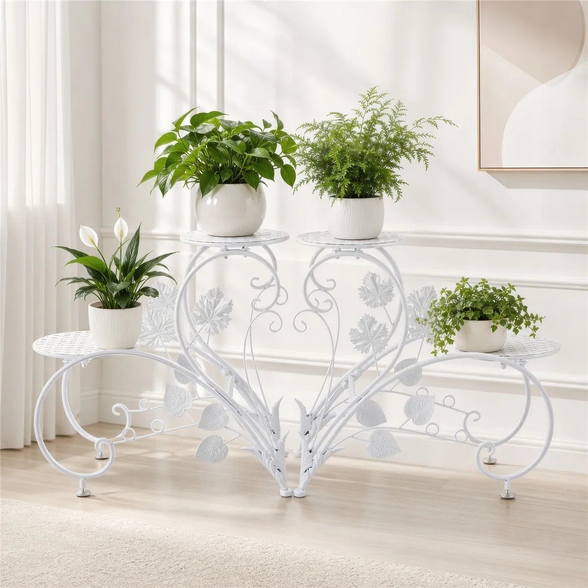 Seth Select Plantenstandaard - Plantenrek - Set van 2 - Plantenetagere - Bloempot standaard - Decoratief plantenrek - Wit