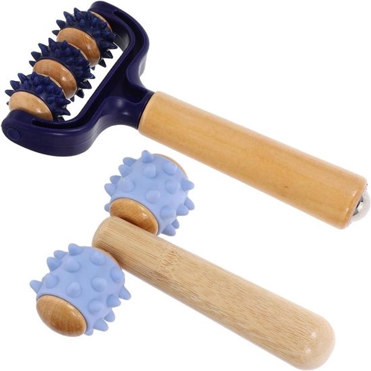 Houten Massage Roller - Spierontspanningsapparaat - Spanning Verlichten - Ergonomische Kralenroller - 2 Stuks - Natuurlijk