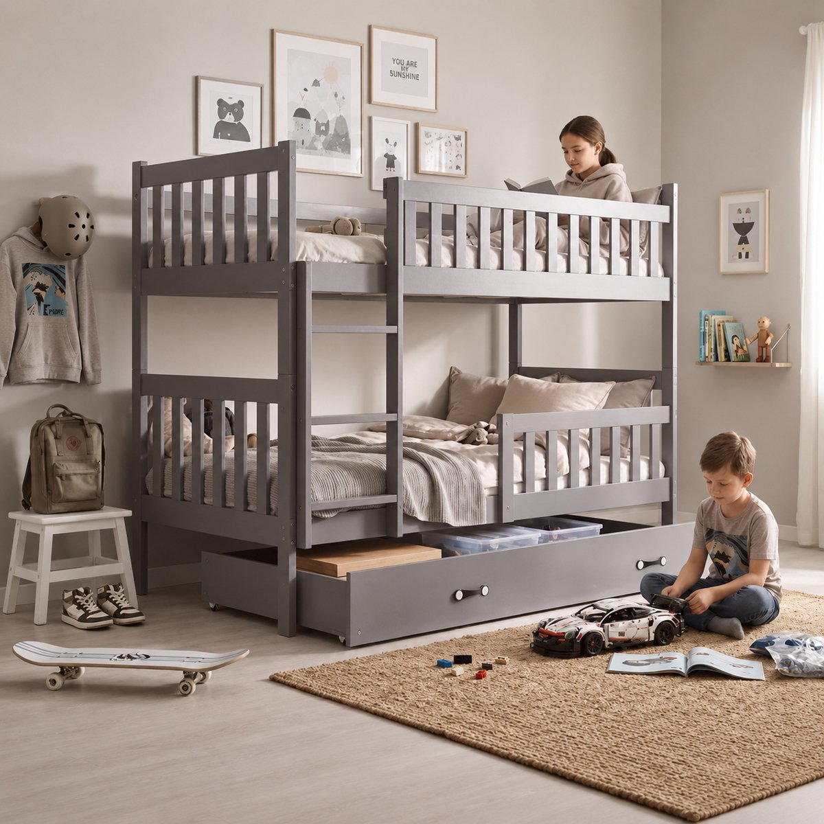 BMS KUBUŚ 90x190 youth bunk bed with drawer, graphite