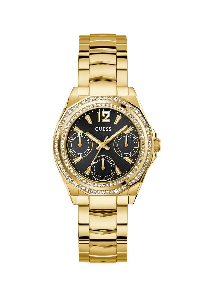 Guess Ritzy Multifunctioneel Horloge Goudkleurig Kast Gemaakt Van 100% Roestvrij Staal En Een Armband Van 100% Roestvrij Staal 36 GW0685L4, GW0685L5