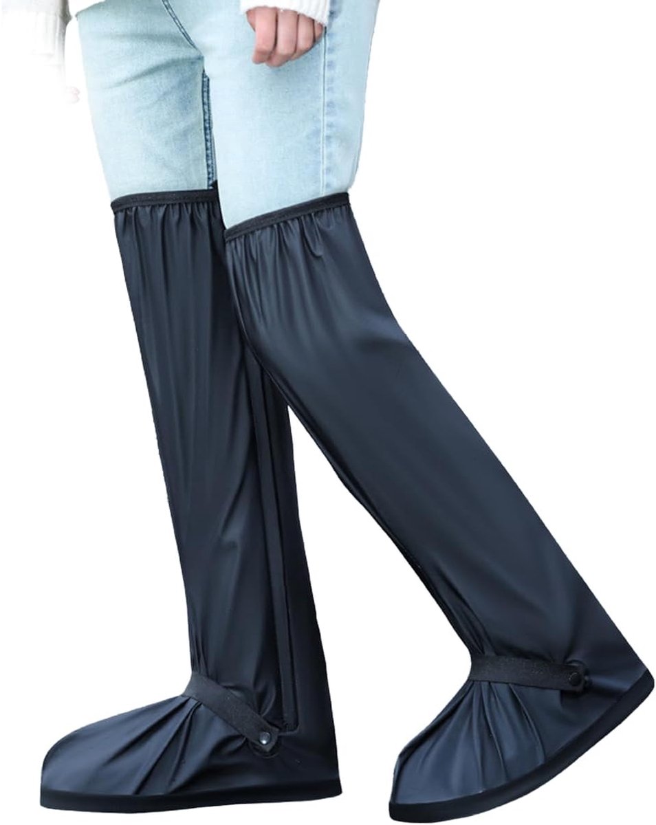 Waterdichte regenlaarzenhoezen (met reflecterende veiligheidsstrips)-2XL(46-47),Zwart