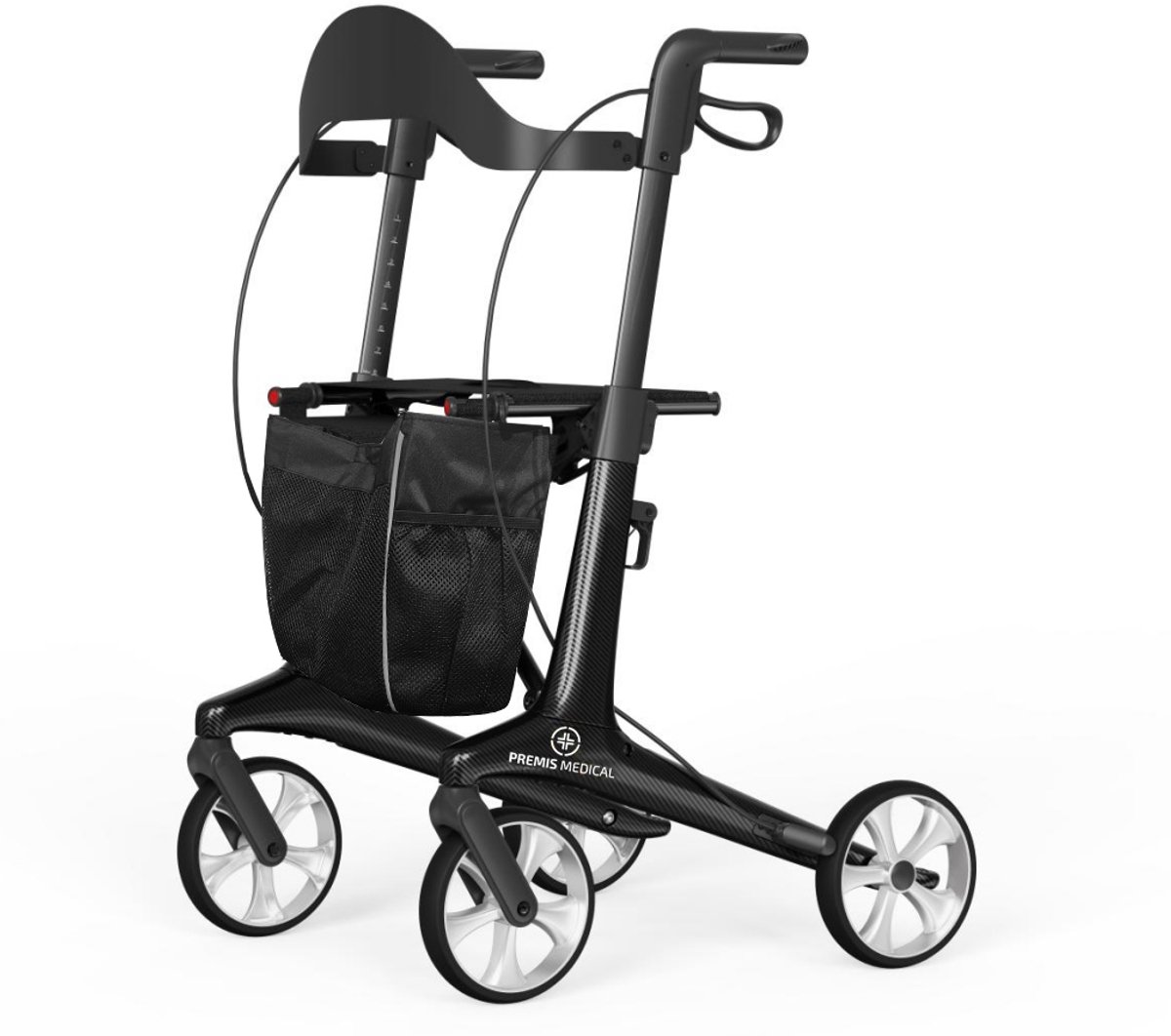 Premis Hera Carbon Rollator – Lichtgewicht – Dubbel Opvouwbaar – 150 kg – Professionele Rollator - Zwart