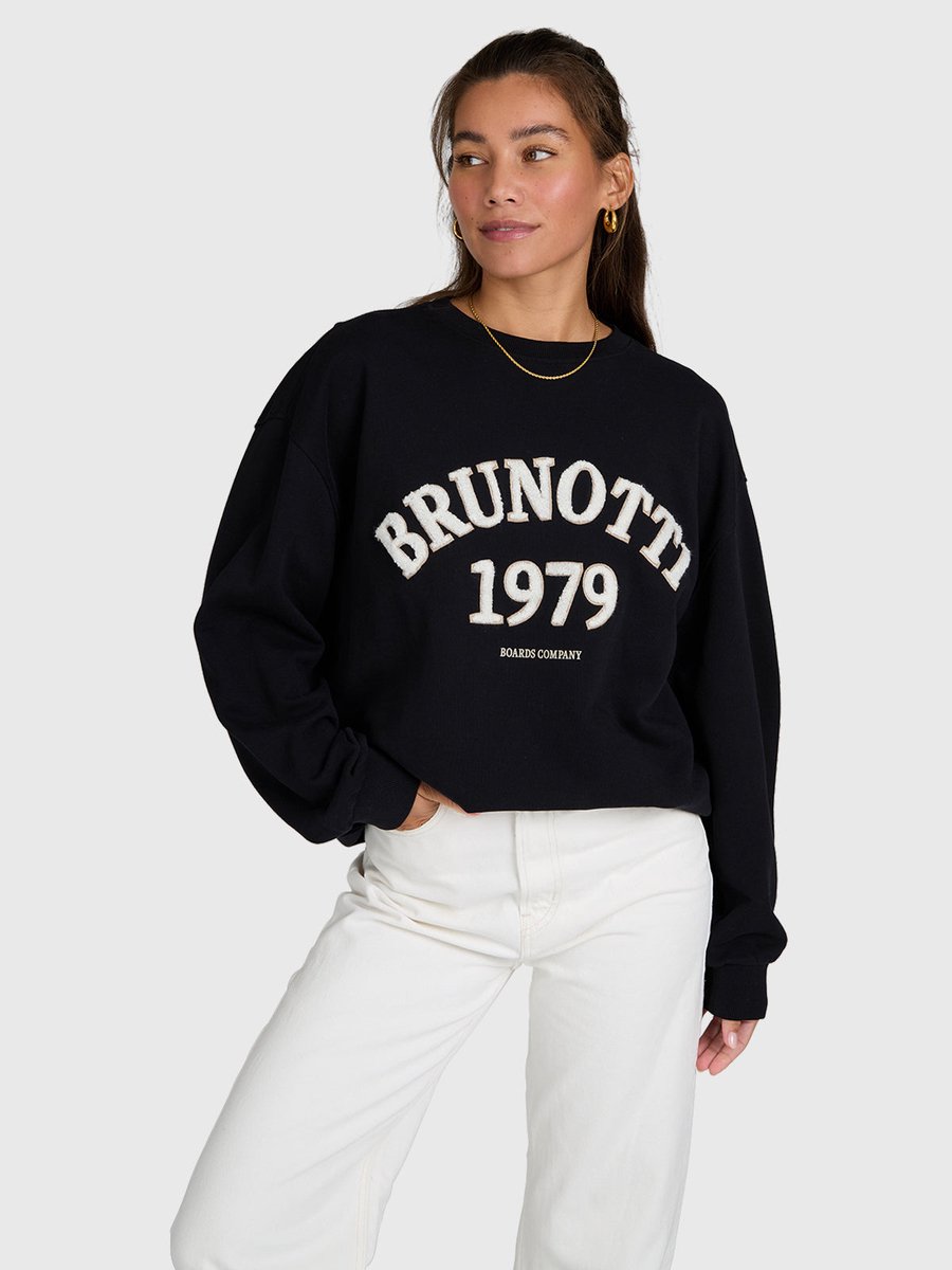 Brunotti Tamea Sweater Dames – Trui Crewneck Loose fit Rib Details XS Zwart