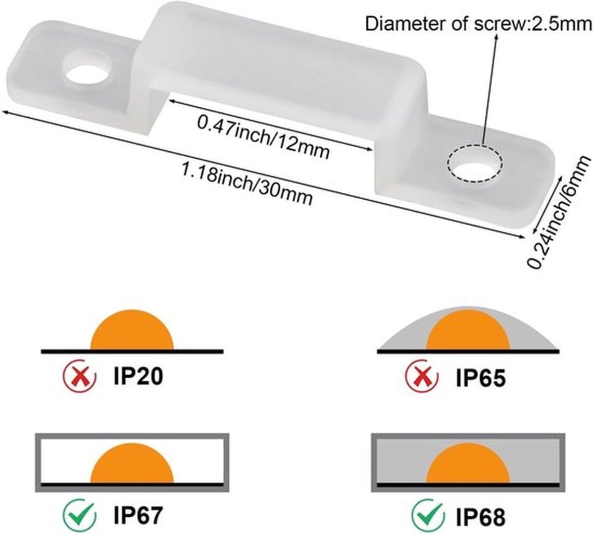 LED-lintclip - 10 mm LED-stripclips - waterdicht - transparant - bevestigingsclips voor LED-strips - geschikt voor 10 mm brede strips