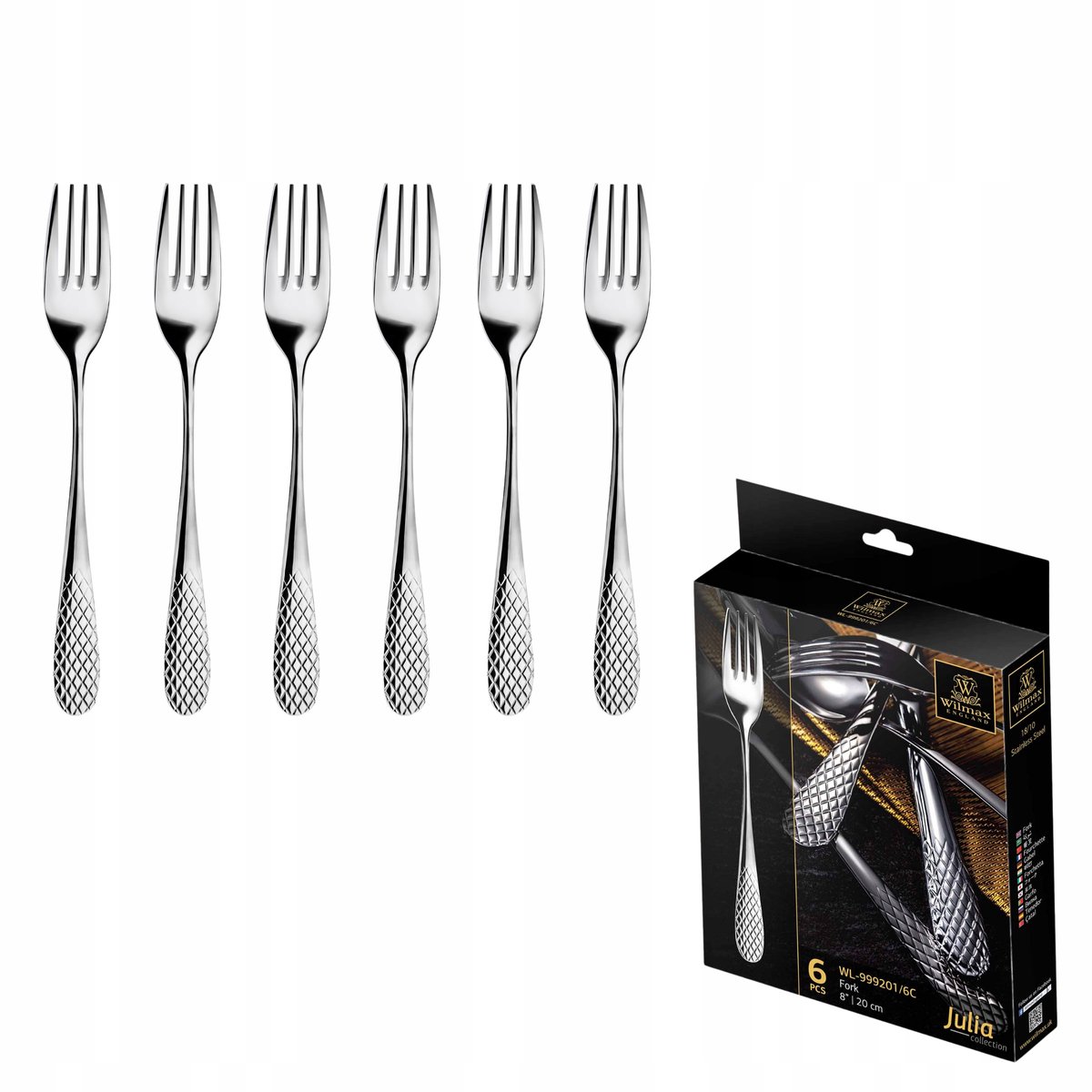 Set van 6 RVS Diner Vorken, 20 cm, Glanzend