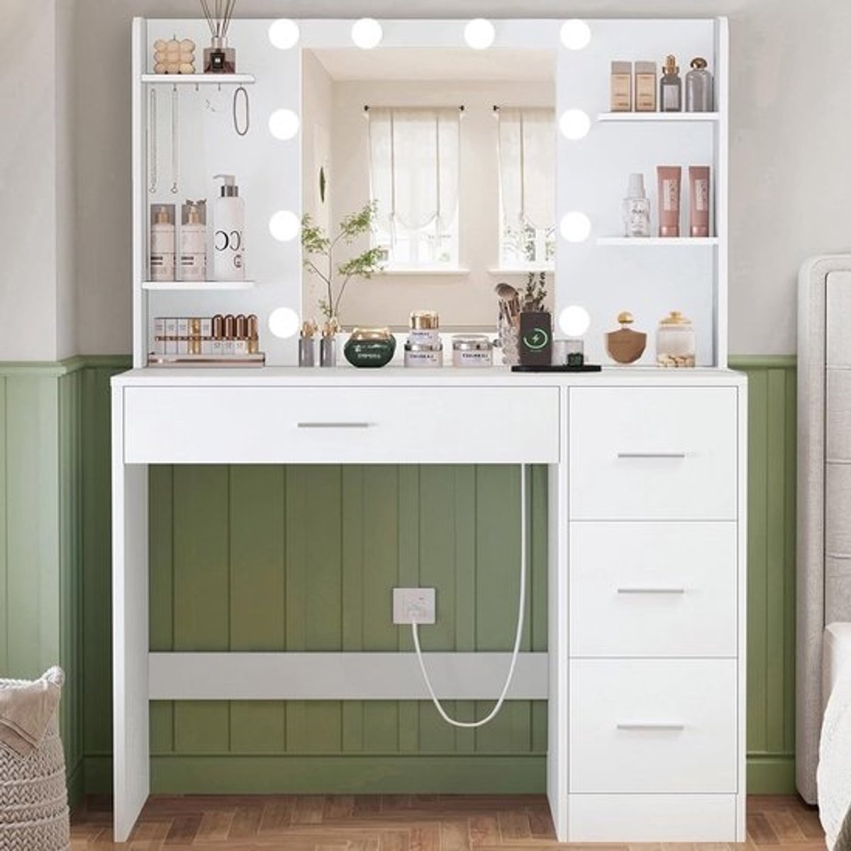 Make Up Tafel met Spiegel - Kaptafel voor Meisjes - Hollywood Spiegel met Verlichting - Spiegelkast
