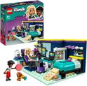 LEGO Friends Nova's kamer speelgoedset met minipoppetjes en hond, naast de speelgoeddoos.