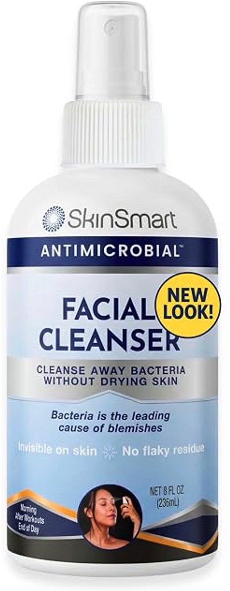 SkinSmart Antimicrobial Facial Cleanser for Breakouts and Blemishes, 8 oz | Hypochlorous Acid Spray for Face Targets Breakout Bacteria to Reduce Skin Irritation and Wash Pores Clean, All Skin Types