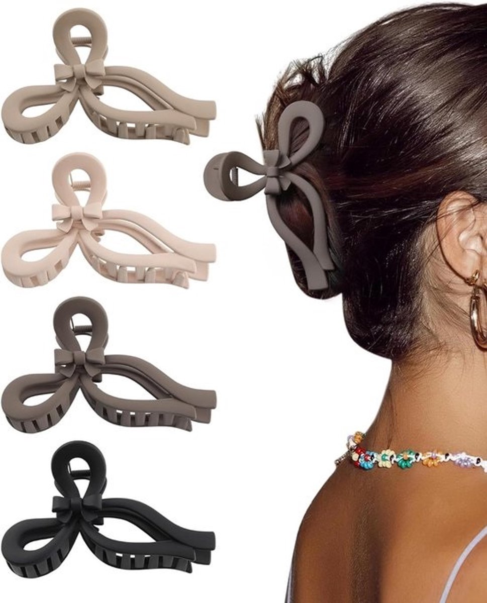 Haarspelden met strik - Haarklemmen vlinder - Kapsel verfraaien - Antislip klauwclip - 4 stuks - Diverse kleuren