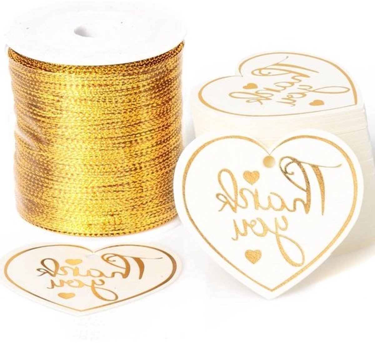 Bedank Labels - Papieren Tags - Cadeaus Versieren - Hartvormig Ontwerp - 100 stuks - Wit