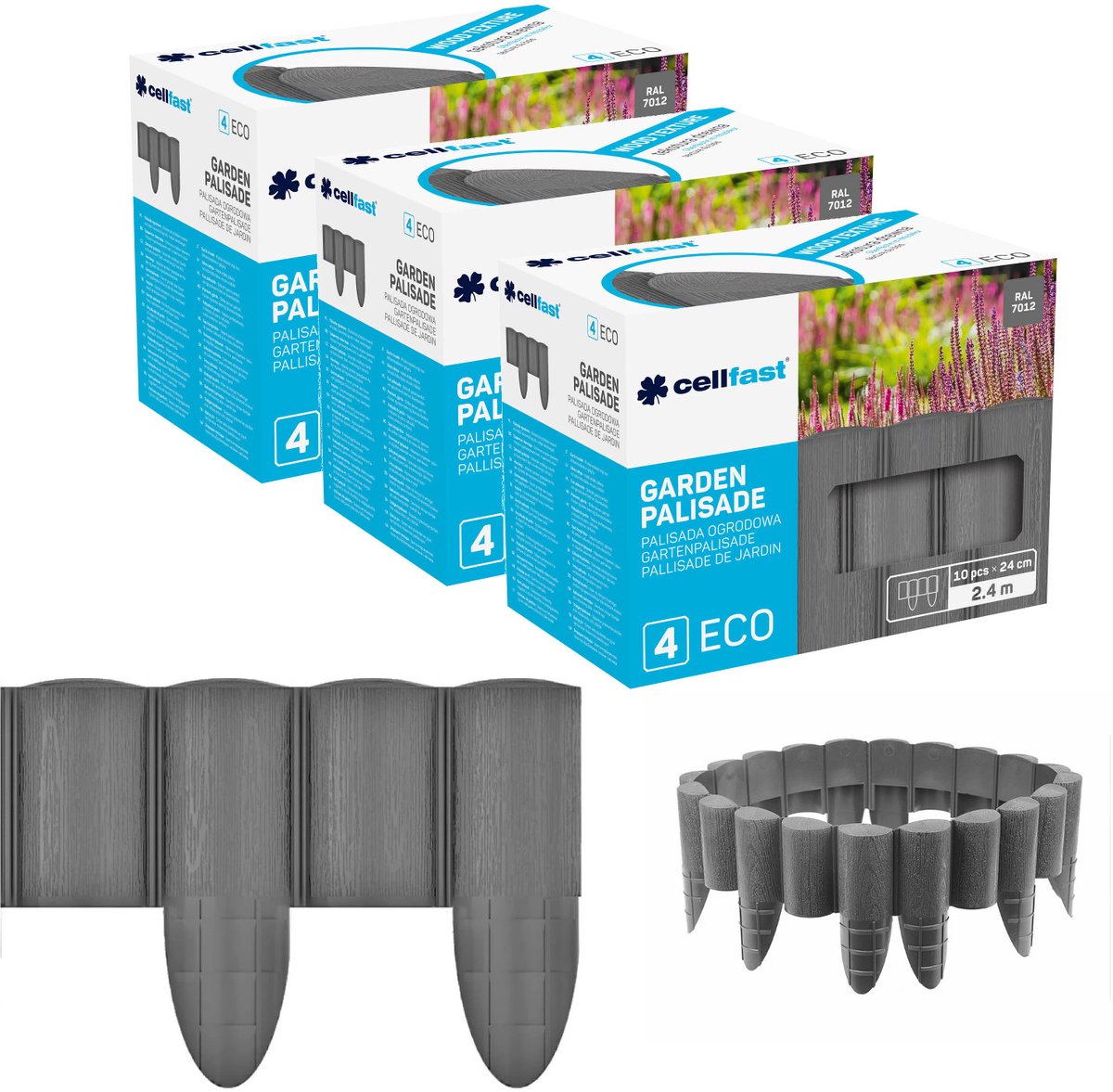 Cellfast Eco - Palissade - Tuinpalissade 7.2 m -Kunststof Met houtstructuur - weerbestendig - grafiet
