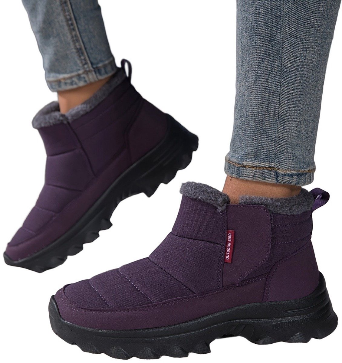 Currero Snowboots Heren Sneeuwlaarzen Heren Winterlaarzen Gevoerde Winterschoenen Waterdicht Antislip Zool Warm Gevoerd Wandellaarzen Winter Paars