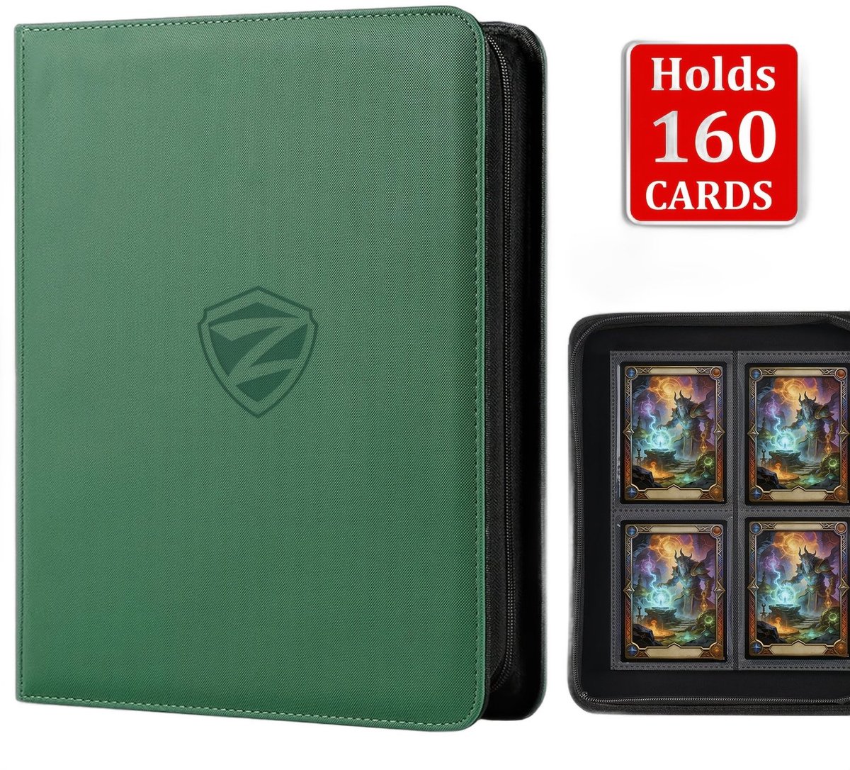 Currero Toploader Binder - Verzamelmap Kaarten - Geschikt voor Pokemon - 4 Pocket - 9 Pocket - 12 Pocket - Trading Card Map - Toploadermap - Groen - 160 Kaarten