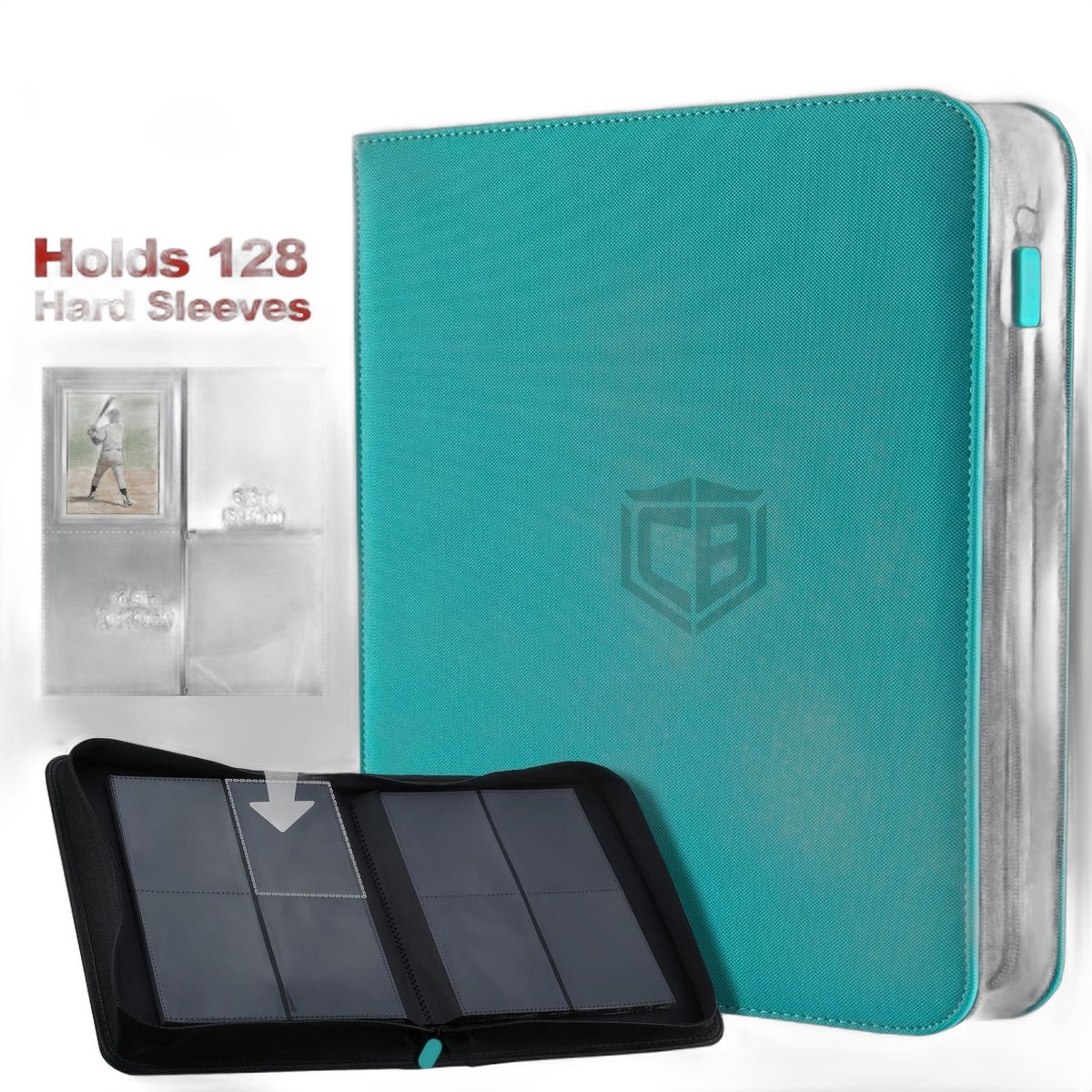 Currero Toploader Binder - Verzamelmap Kaarten - Geschikt voor Pokemon - 4 Pocket - 9 Pocket - 12 Pocket - Trading Card Map - Toploadermap - Turkoois - 128 Kaarten
