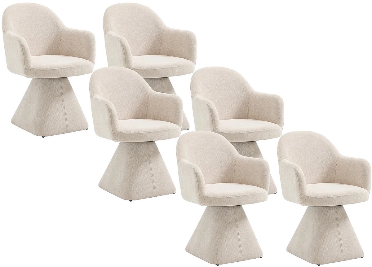 Vente-unique Set van 6 draaibare stoelen met stoffen armleuningen - Beige - VALYRA