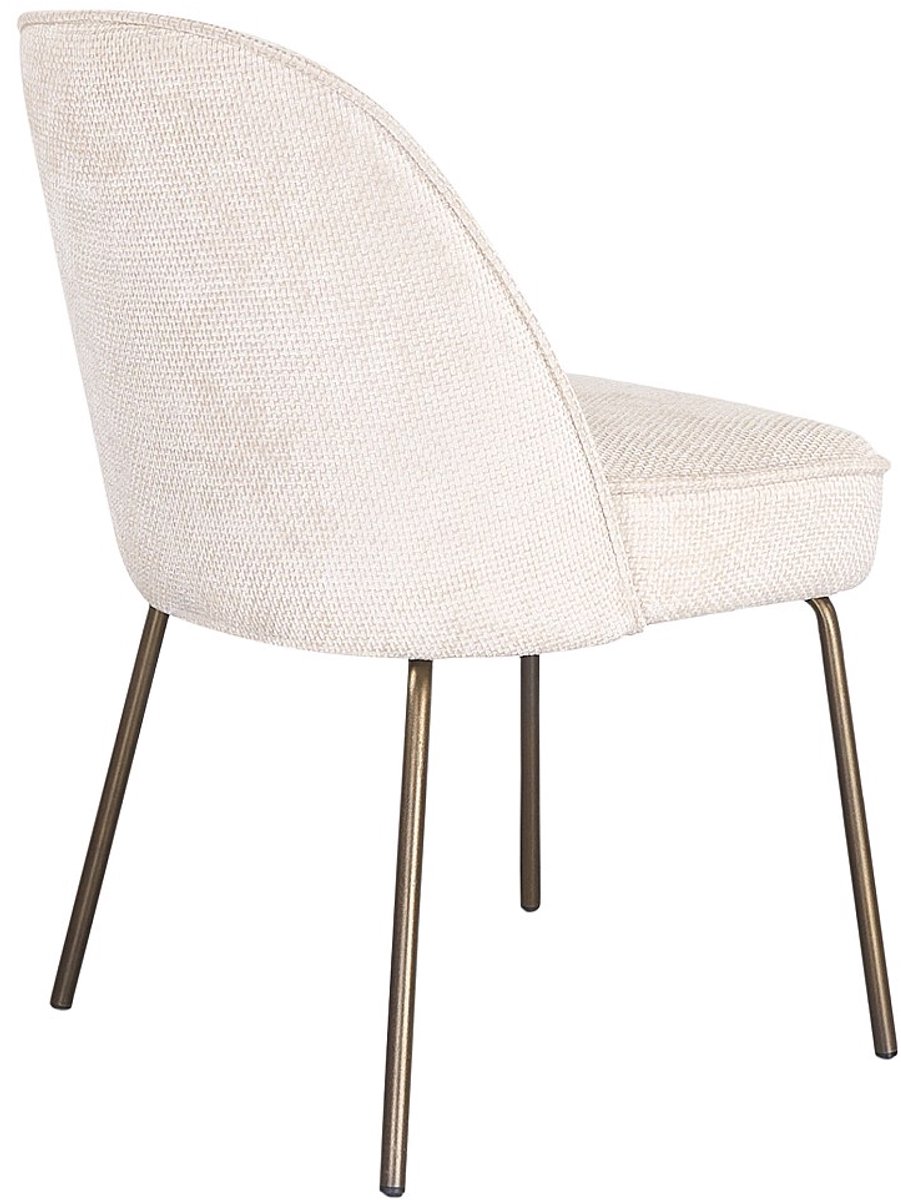 Vente-unique Set van 2 stoelen in gestructureerde stof en bronzen metaal - Crème - MIRUBA