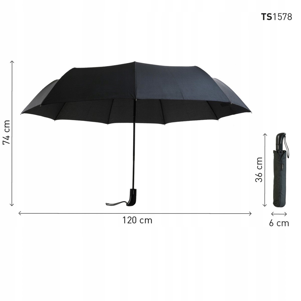 Automatische paraplu zwart 120cm, windbestendig, met hoes