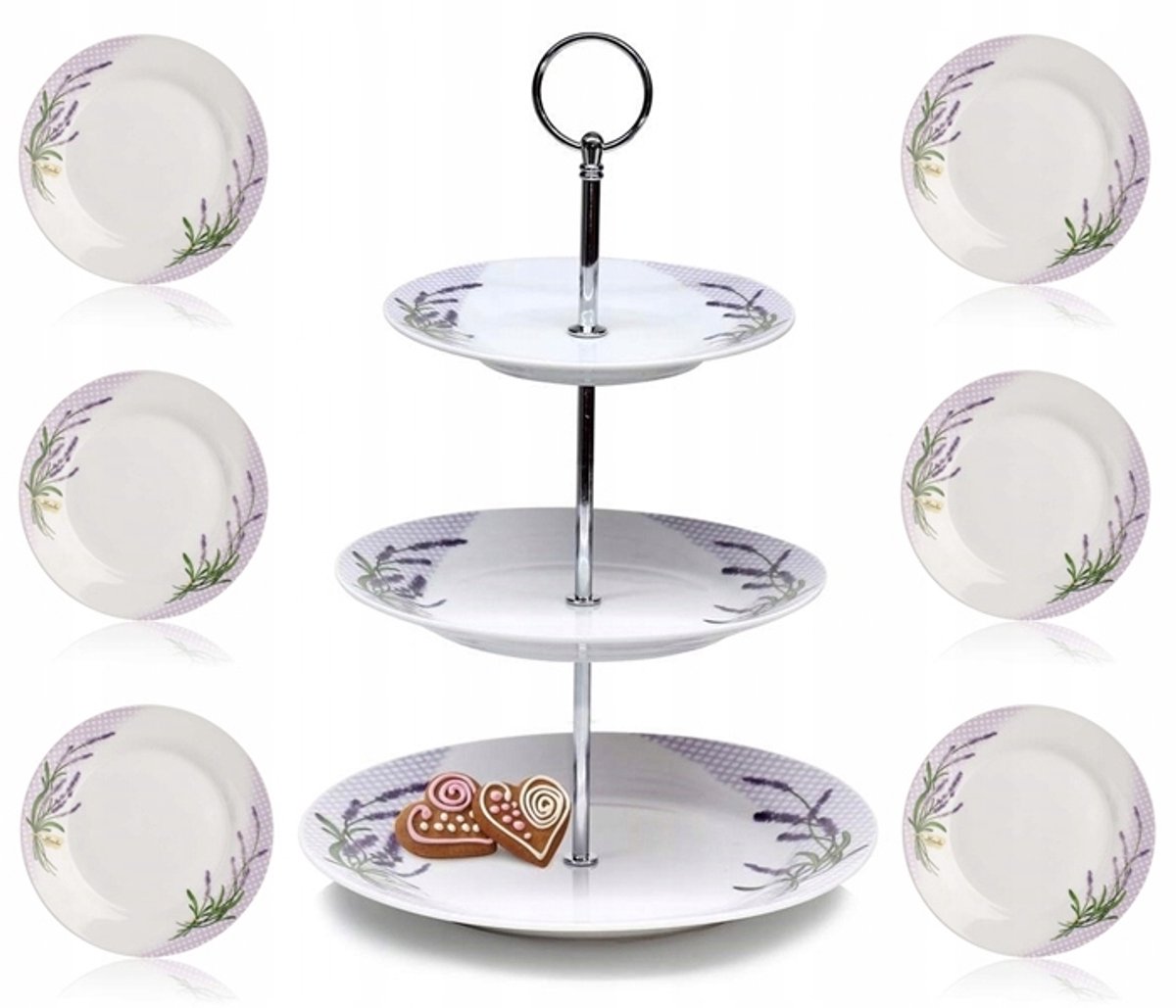 Lavendel taartplateau & dessertkom set (6 stuks)