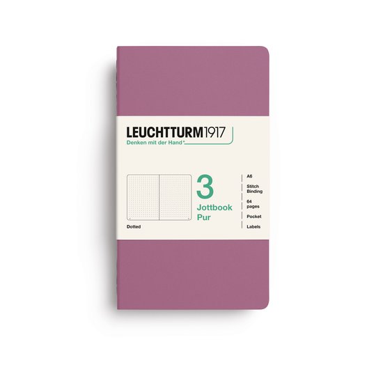 Leuchtturm1917 A6 Jottbook Pur notitieboek in stoffig roze, 3 stuks, met 64 dotted pagina's.