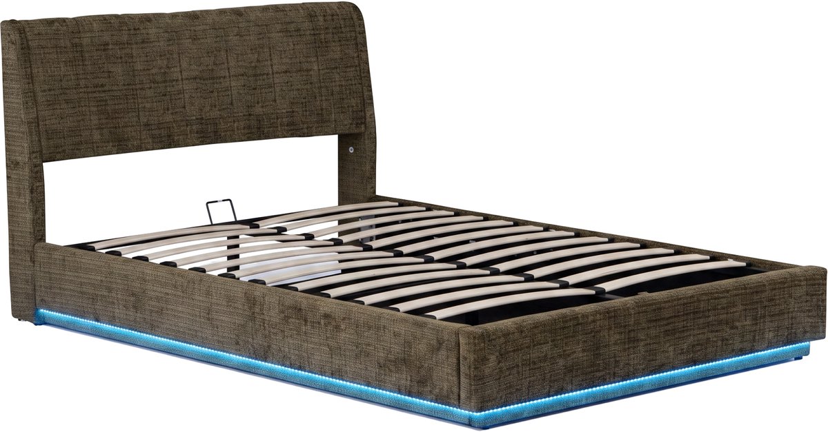 Tweepersoonsbed Tröstiar met LED licht 180x200 cm groen [en.casa]