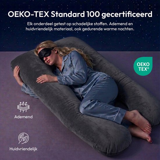 Comfeur Zwangerschapskussen XXL - Memory Foam Body Pillow - Lichaamskussen & Voedingskussen - 280 cm - Afneembare Velours Hoes - Verzwaarde Zijslaapkussen - Incl. Slaapmasker — afbeelding 2