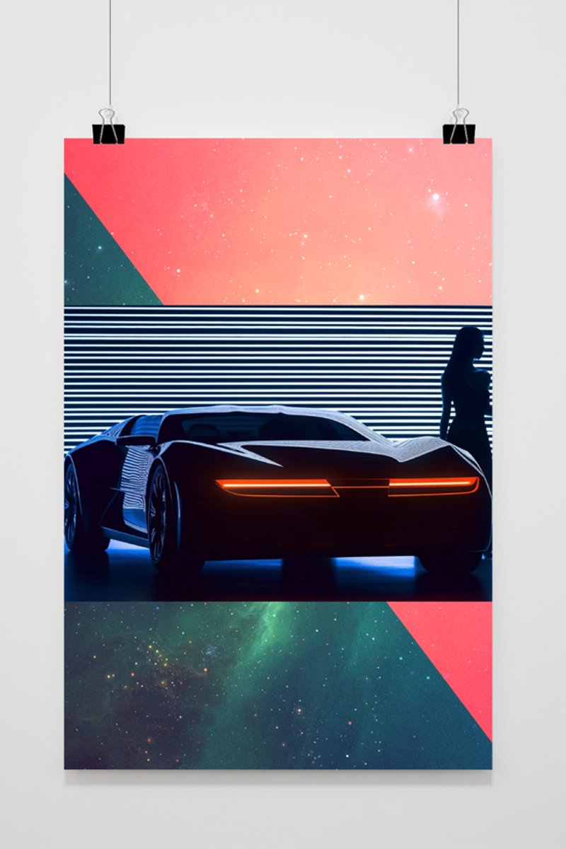Poster Sportauto Neon - Neon Auto - Auto - Auto Kunst - Neon Car - Woondecoratie - posters - formaat 100x70cm - L678