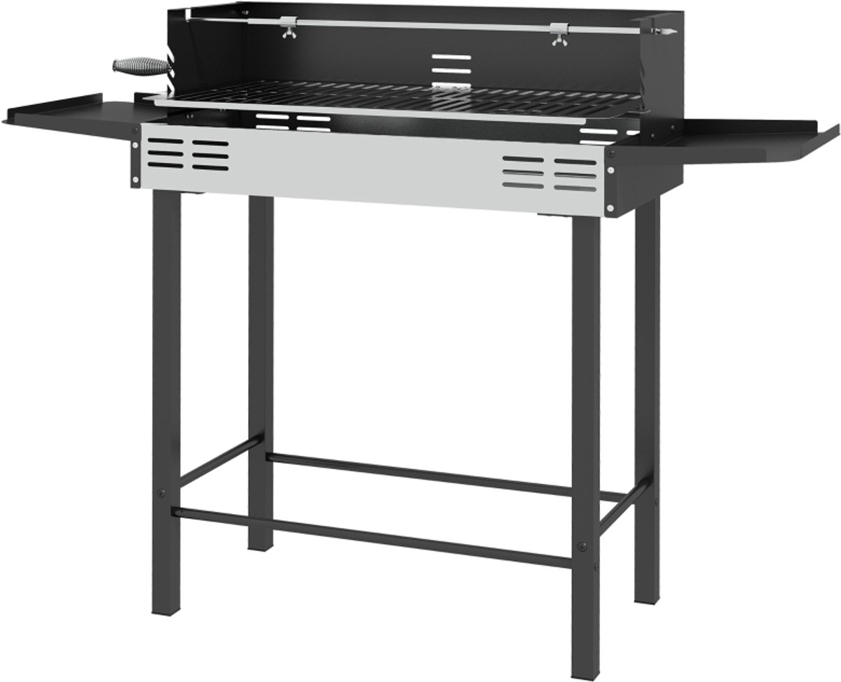 Grill 118 × 32 × 90 cm Zwart Metaal Barbecuegrill met grillspies, stabiel en duurzaam, praktisch en decoratief, geschikt voor tuin, camping en balkon
