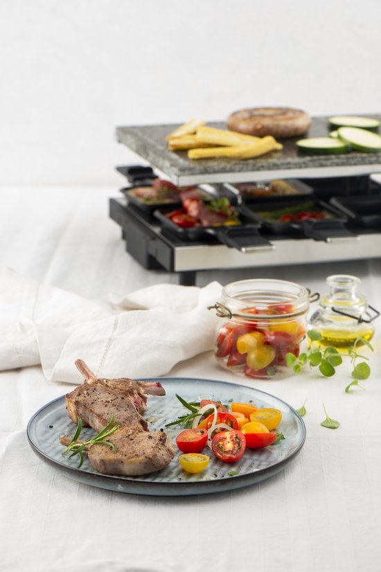 FRITEL Raclette Grill RG 4180 - Gourmetstel / Tafelgrill Kerst - Omkeerbare Bakplaat - 1700W - 48,5 x 24 cm - 2 to 10 Pers.- PFAS vrij + 10 Raclettepannetjes & Spatels — afbeelding 3