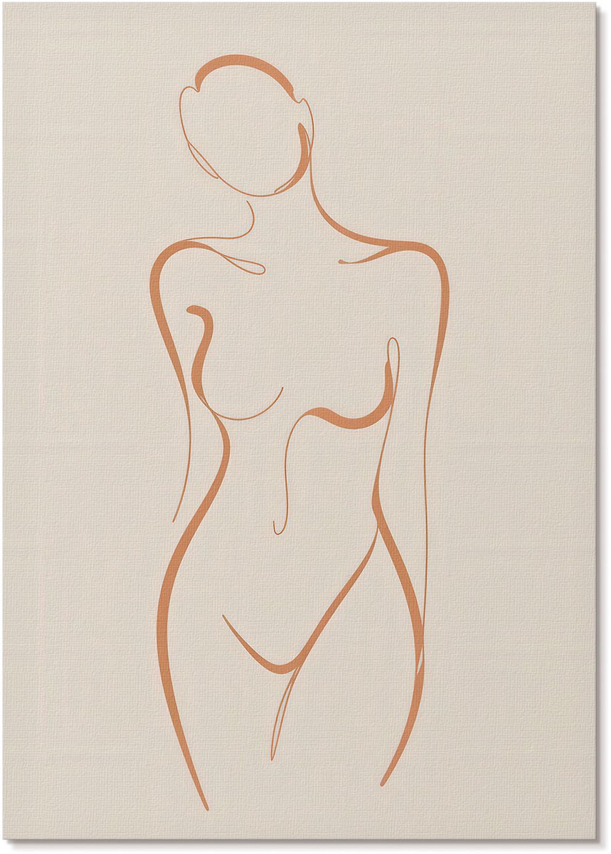 Tulup Polycanvas Poster - Schets Van Een Vrouw, Lijntekening - A4 - Beige Motief - Rechthoek - Kunstposter - Woonkamer, Slaapkamer, Kantoor - Minimalist