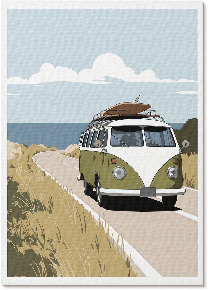 Tulup Canvas Poster Polycanvas - Droomreis, Illustratie - A4 - Groen Decoratie - Rechthoek - Kunstposter - Woonkamer, Slaapkamer, Kantoor - Retro