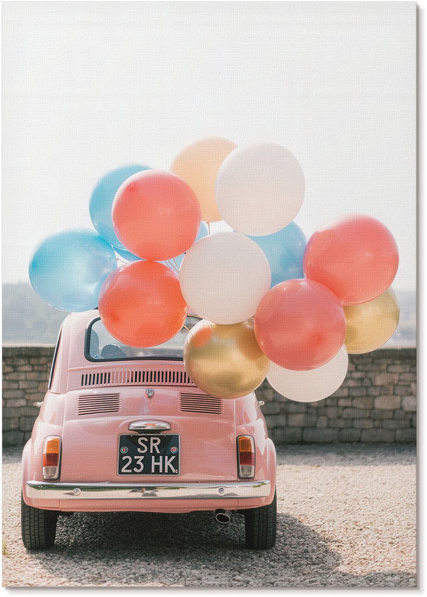 Tulup Canvas Poster Polycanvas - Auto En Ballonnen, Fotografie - A4 - Roze Patroon - Rechthoek - Kunstposter - Woonkamer, Slaapkamer, Kantoor - Retro