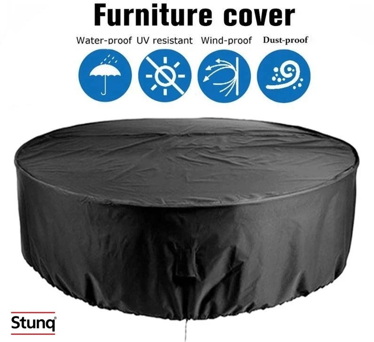 Stunq Ronde Tuinmeubelhoes 185x110 cm - Waterdicht Oxford Zwart