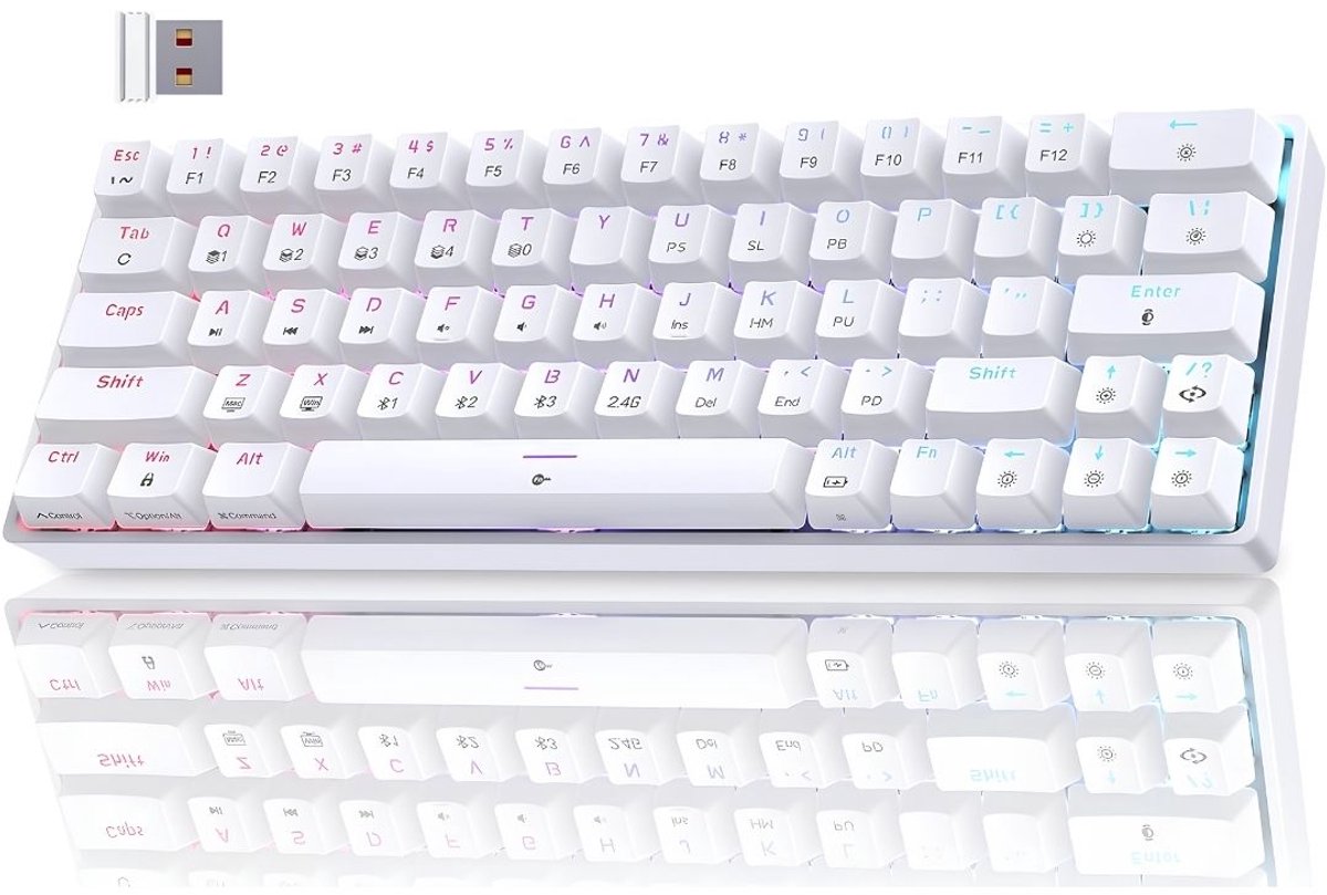 TYR® Gaming Toetsenbord - Draadloze Gaming Toetsenbord - Toetsenbord Gaming - Toetsenborden - Wit - 30cm x 14cm x 4cm