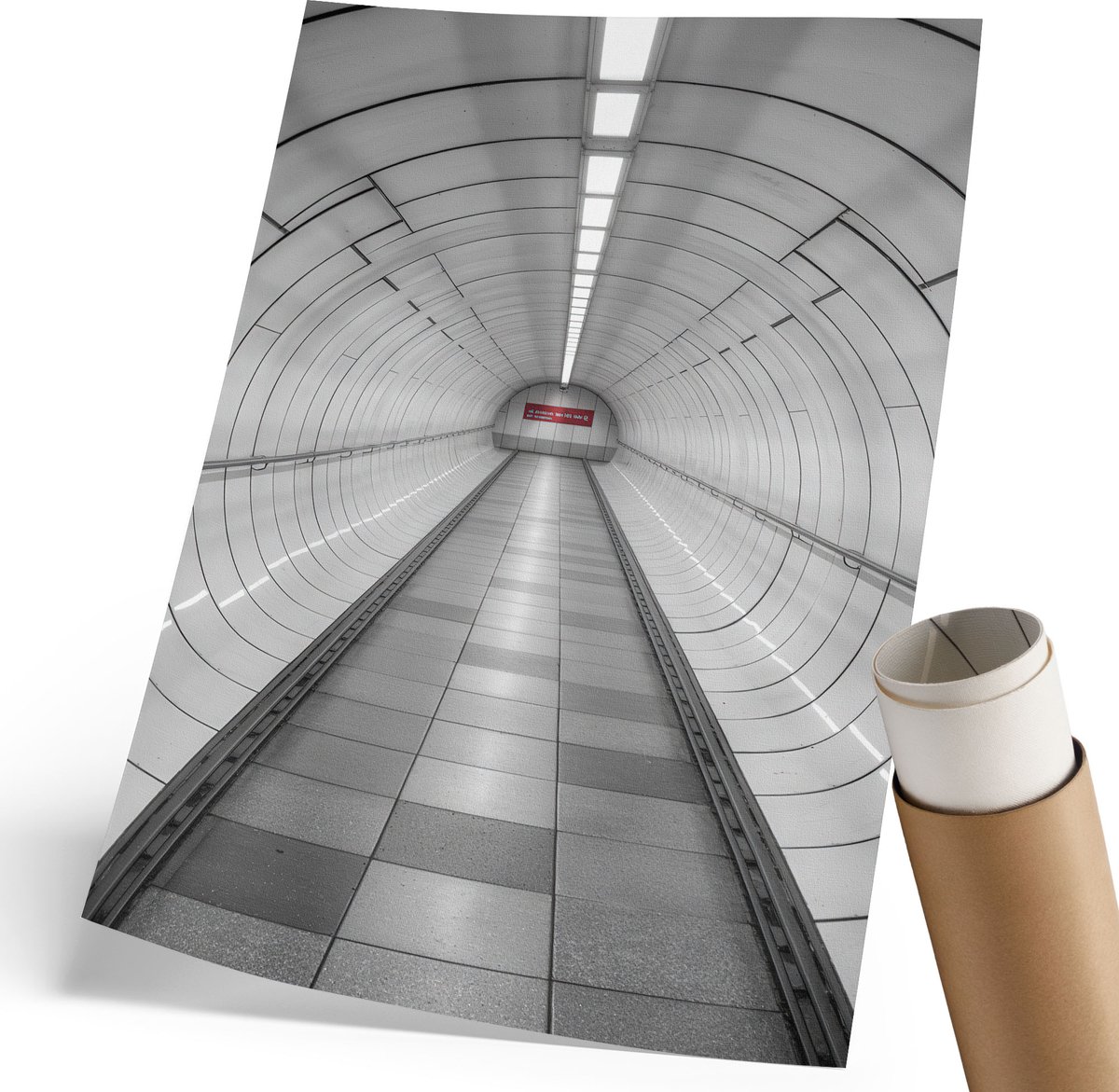 Coloray Polycanvas Wandposter - Futuristische Tunnel, Fotografie - 210 x 297 mm - Grijs Decoratie - Rechthoek - Muurkunst - Woonkamer, Slaapkamer, Kantoor - Industrieel