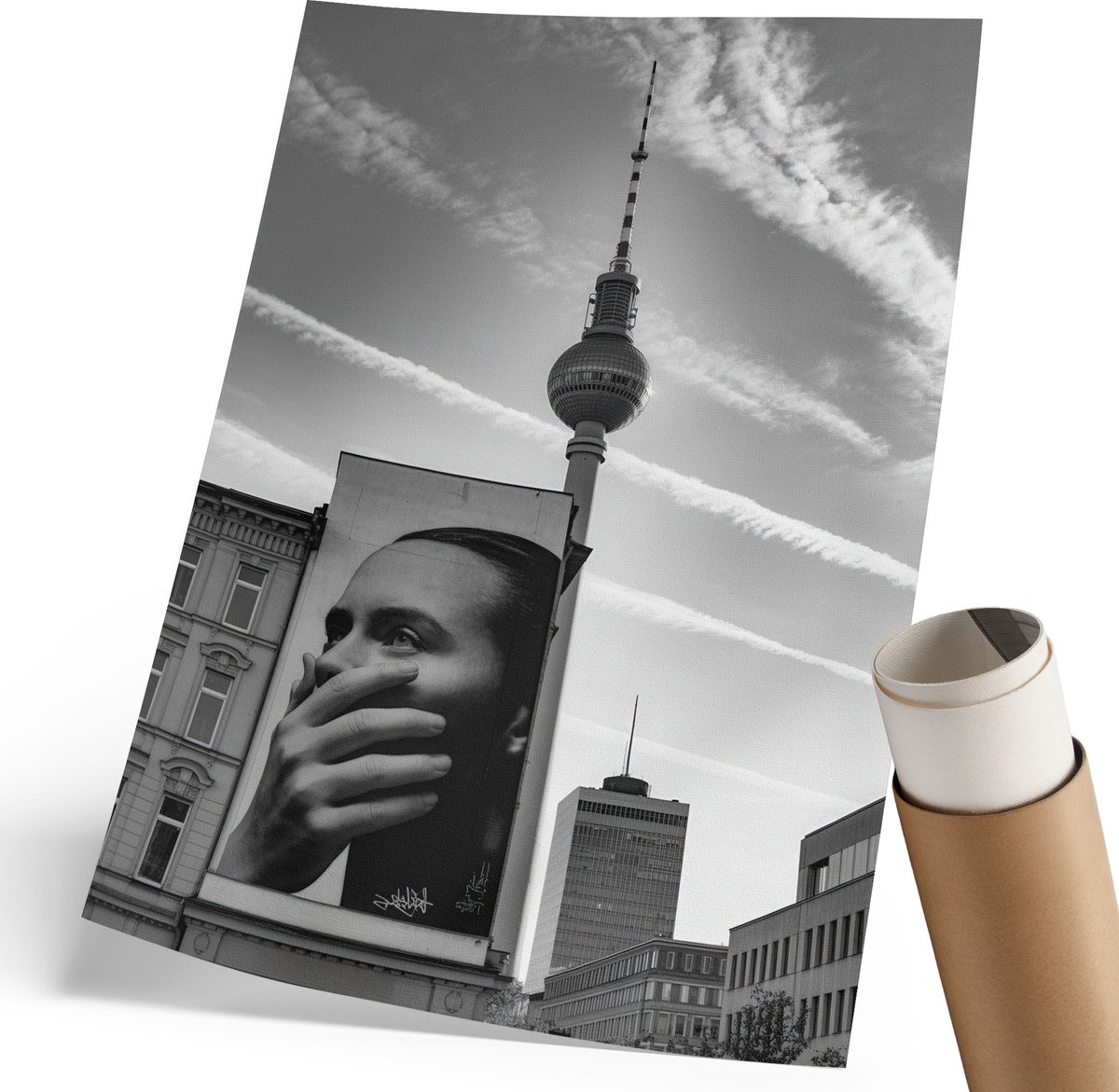 Coloray Polycanvas Wandposter - Stadsreclamebord, Fotografie - 210 x 297 mm - Zwart-wit Wanddecoratie - Rechthoek - Interieurdecoratie - Woonkamer, Slaapkamer, Kantoor - Modern