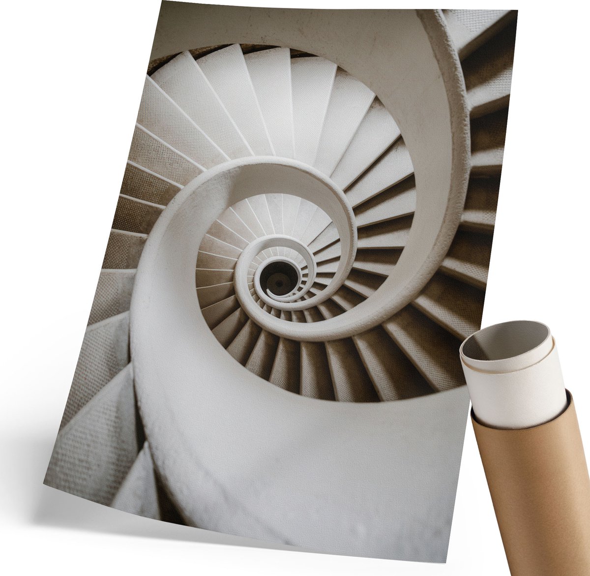 Coloray Polycanvas Poster - Wenteltrap, Fotografie - 210 x 297 mm - Wit Wanddecoratie - Rechthoek - Muurdecoratie - Woonkamer, Slaapkamer, Kantoor - Modern