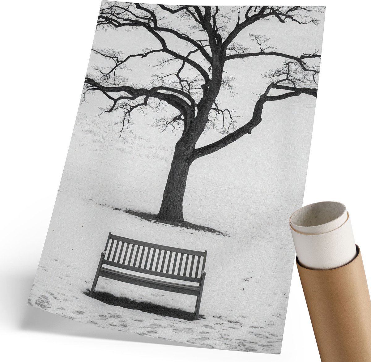 Coloray Polycanvas Wandposter - Winterse Vrede, Fotografie - 210 x 297 mm - Zwart-wit Kunst - Rechthoek - Muurkunst - Woonkamer, Slaapkamer, Kantoor - Minimalist