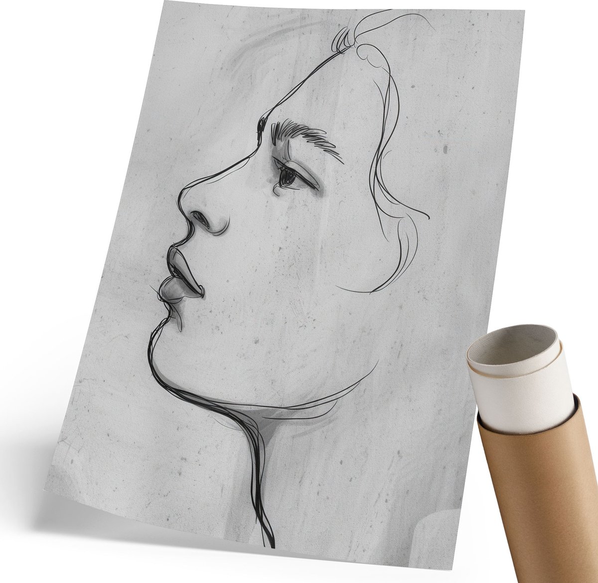 Coloray Polycanvas Poster - Gezichtsprofiel, Lijntekening - 210 x 297 mm - Wit Wandposter - Rechthoek - Kunstposter - Woonkamer, Slaapkamer, Kantoor - Minimalist